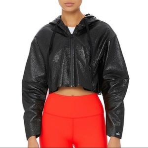 Alo Yoga Glaze Faux Leather Crop Hooded Jacket
